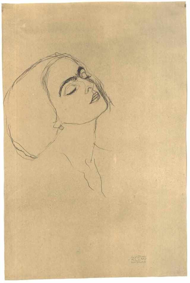 klimt-kopfstudie-mit-geschlossenen-augen-nach-rechts